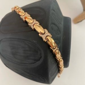Rose Gold Tone XO link bracelet CZ accents